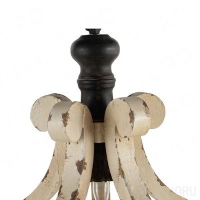 Farmhouse Chandeliar, Distressed White Pendant French Country Wood Chandelier For Living Room Foyer, Bulb Not Included
