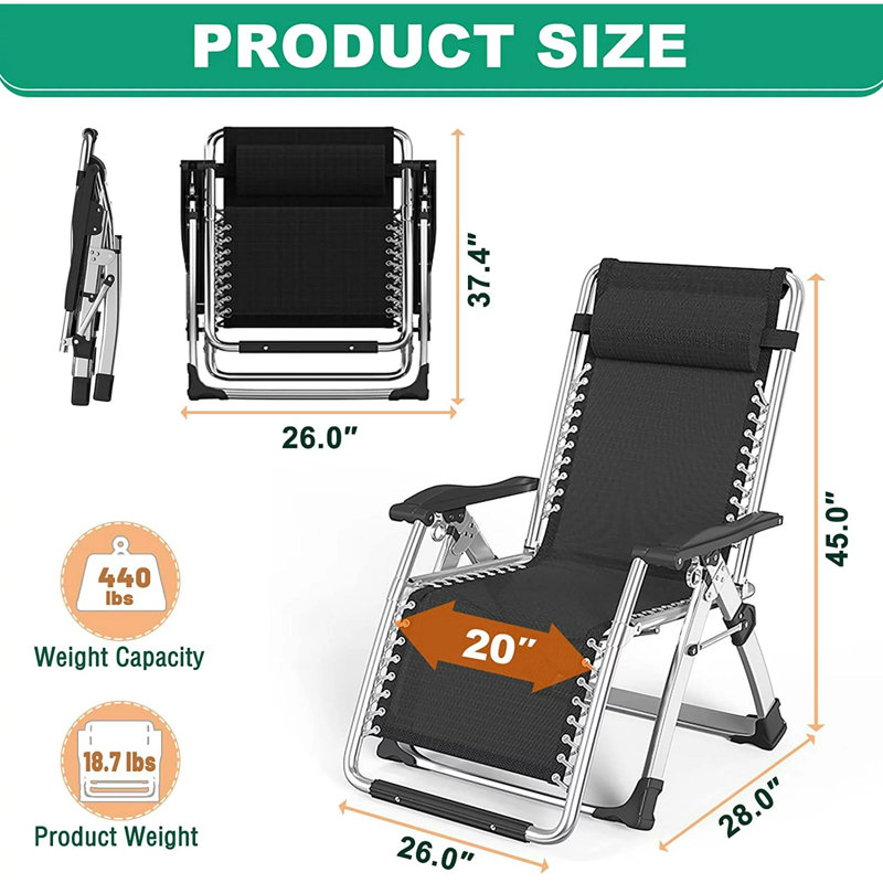 2 Pack Zero Gravity Chair,Adjustable Reclining Lounge Chair with Cushion, Headrest, Cup Holder, Dark Gray