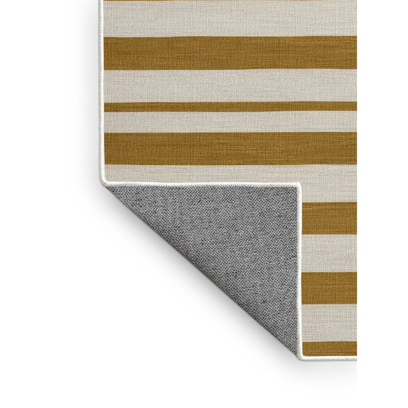 Tapis beige à rayures horizontales lavable à la machine, Carré 5 pi
