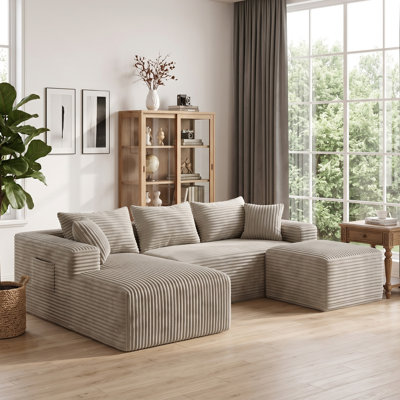 Boneless 94.5'' Corduroy Khaki Sofas Sectional for Living Room Cloud Sofa with U-Shape Upholstered Soft Frame Design Couches Modern Modular Couch