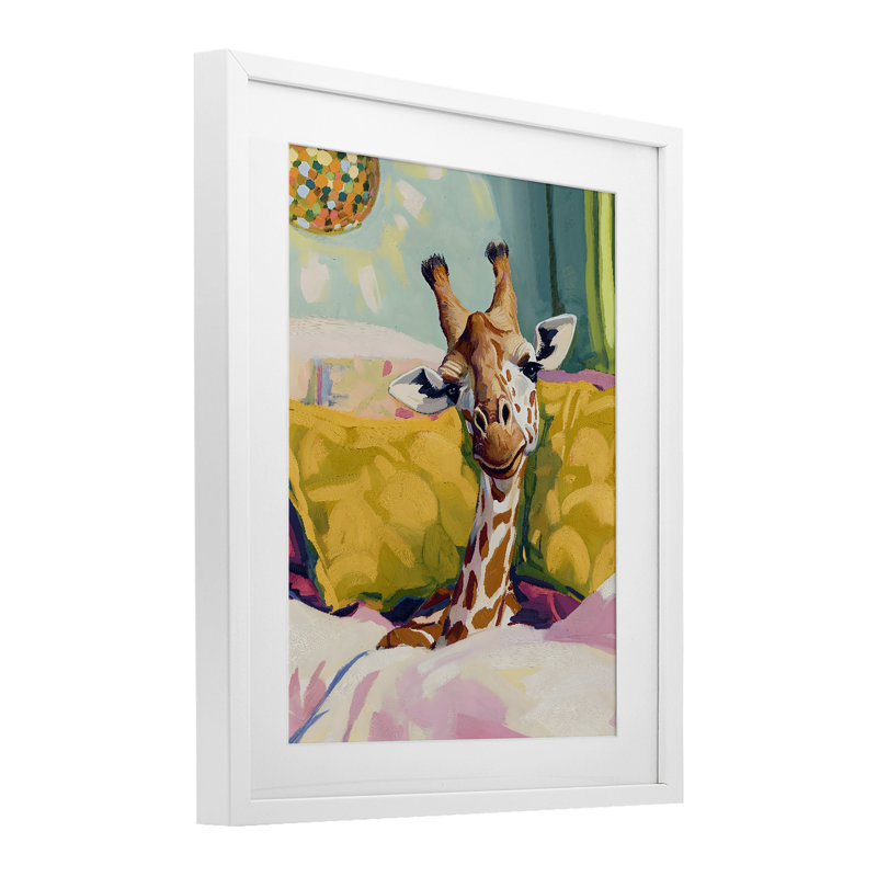 «Cozy Giraffe in Bed», reproduction encadrée sous verre, conception de The Prints Vibe, 16 x 13
