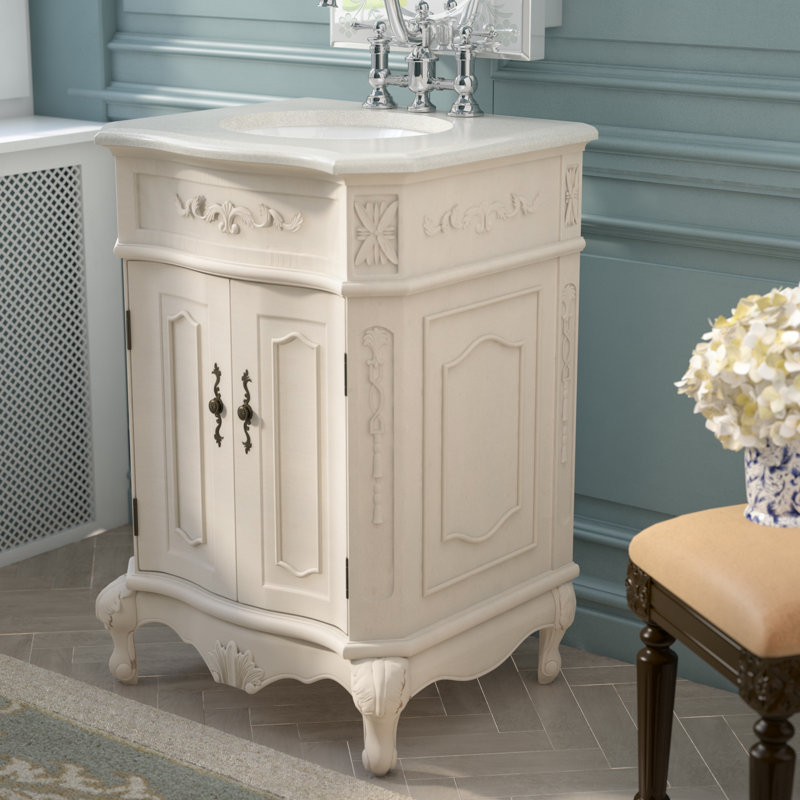 Ensemble de meuble-lavabo simple 24 po Lunette, Blanc antique, Blanc Ivoire