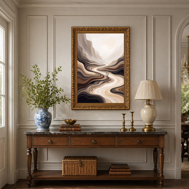 «Layered Brown and Beige Wavy Desert Scene», art mural, 24"H x 16"W