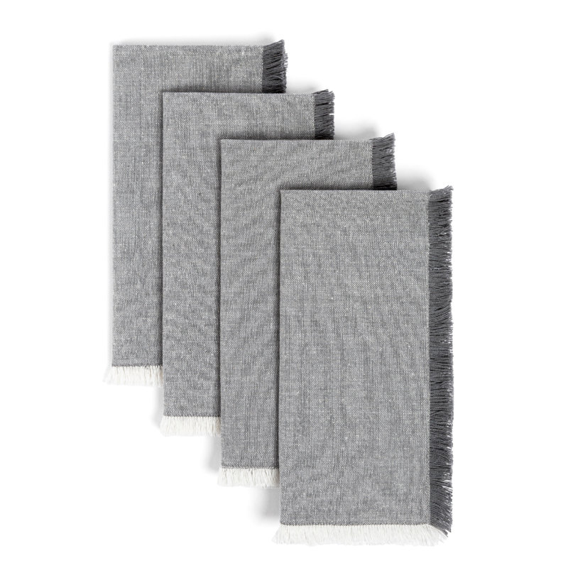ensemble de 4 serviettes en chambray effilochées, Gris