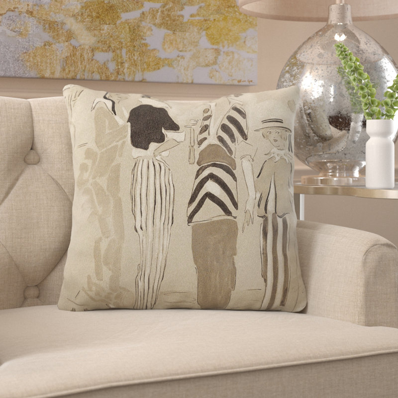 Coussin rétro Darrel, Beige / Noir, Microsuède, Intérieur