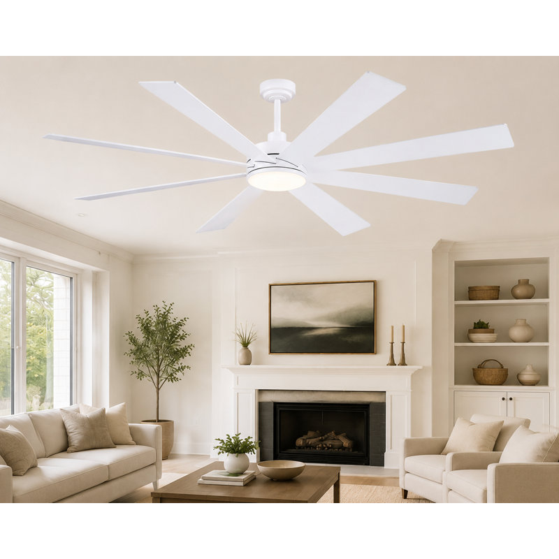 72" 8-Blade Large Ceiling Fans Modern Farmhouse Indoor With Lights And Remote, White