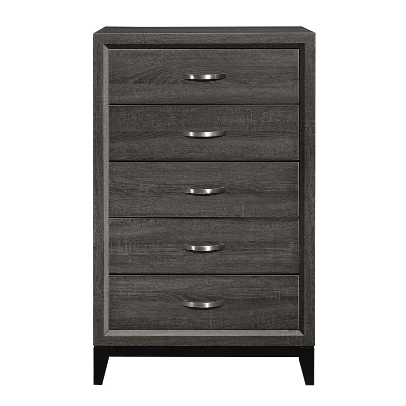 Mobilier de chambre à coucher avec poignées de bar en chrome poli de conception contemporaine 1 pièce, Gris