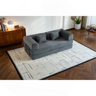 Canapé-lit convertible avec coussin cylindrique, canapé-lit pliant en velours côtelé à structure fixe, canapé-lit de salon pour le salon et la chambre à coucher (gris)