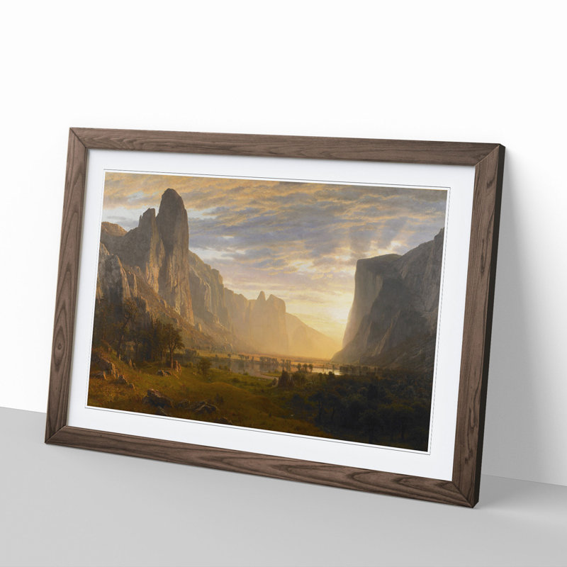 Looking Down on Yosemite Valley by Albert Bierstadt - Picture Frame Painting, Walnut Framed, 48cm H x 65cm W x 2cm D