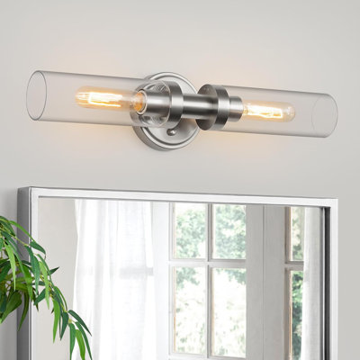 Luminaire de salle de bain avec abat-jour en verre transparent, applique murale pour salle de bain 2 lumières pour miroir, compatible avec la base E26
