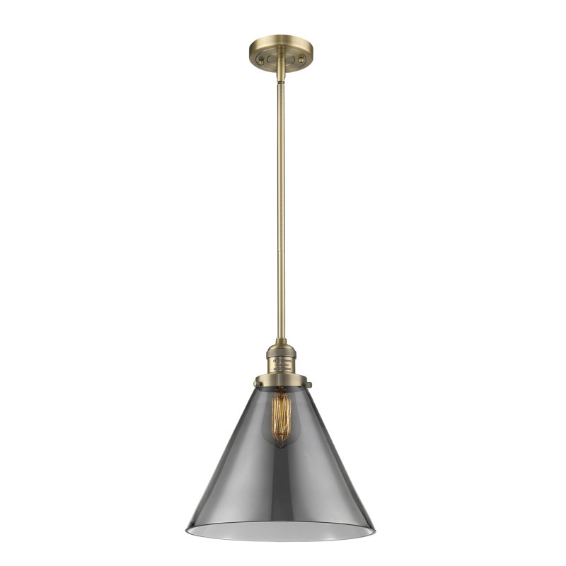 Luminaire suspendu conique à 1 lumière Anner, Laiton brossé, Fumée plaquée