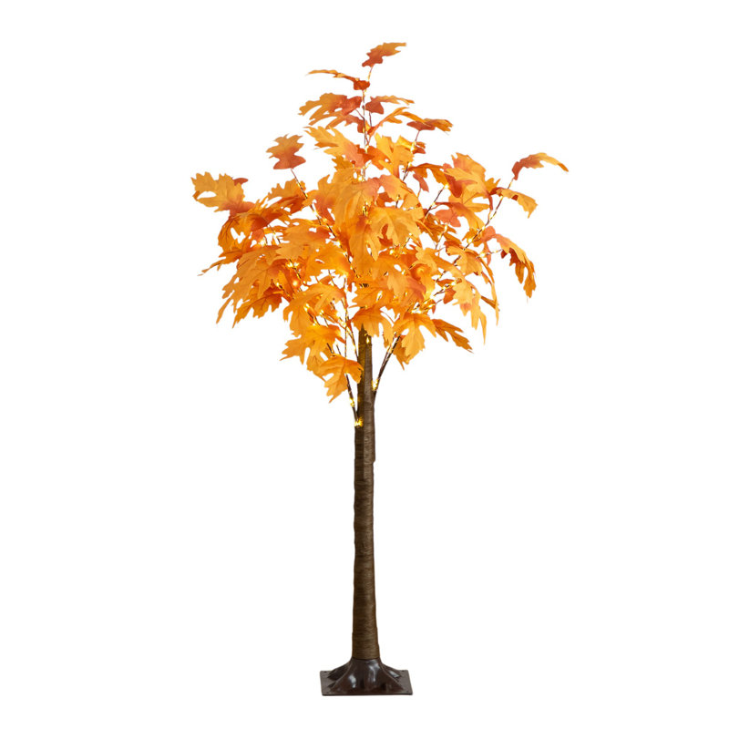 Pre-Lit Autumn Maple Artificial Fall Tree With 660 Warm White LED Lights, 60" H x 32" W x 32" D