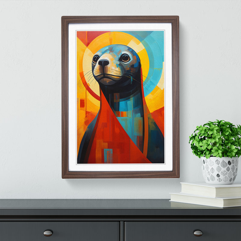 Sea Lion Constructivism - Single Picture Frame Print on Wood, Walnut, 64cm H x 46cm W x 2cm D