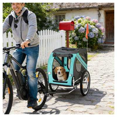 Green Pet Bike Trailer and Stroller Carrier for Dogs, Steel Frame Oxford Fabric Bicycle Attachment