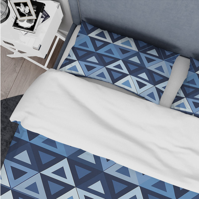 Blue White Modern Triangles I - Ensemble de housse de couette moderne, Housse de couette très grand et 2 très grandes t