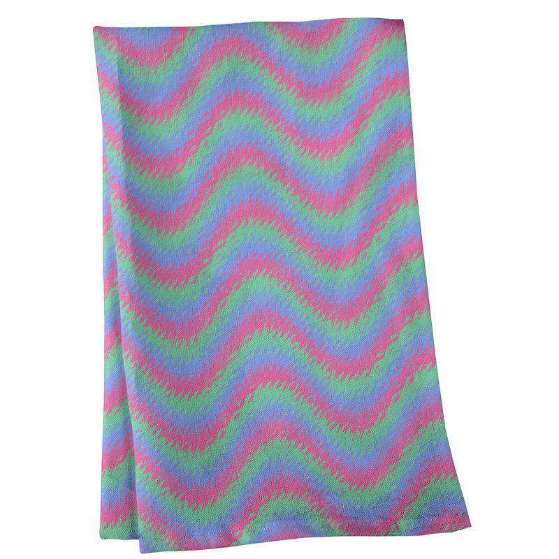 Torchon à rayures ondulées, Polyester sergé, Rose/vert/bleu