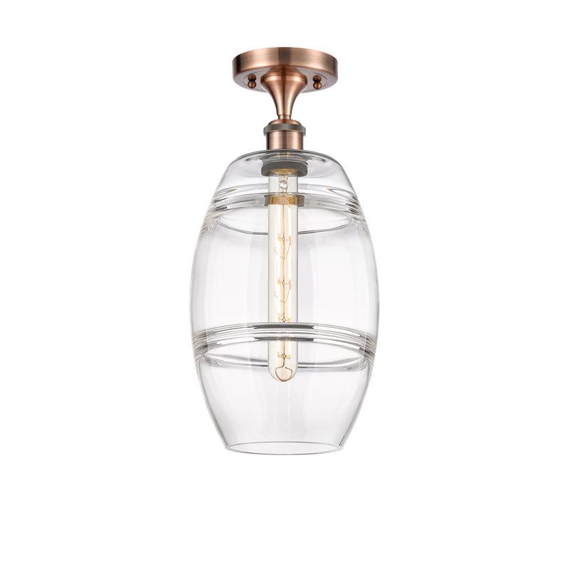 Plafonnier semi-encastré 1 lumière Ballston - Abiagael, Cuivre antique, H 11,13 po x l 8 po x P 8 po, Transparent