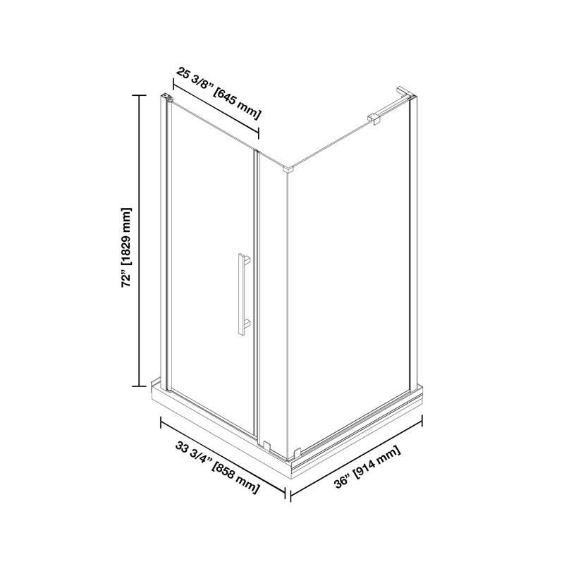 Ensemble de porte de douche à pivot pivotant sans cadre avec base OVE Decors Pasadena, 2025, H 74,8 po x l 36 po x P 36 po