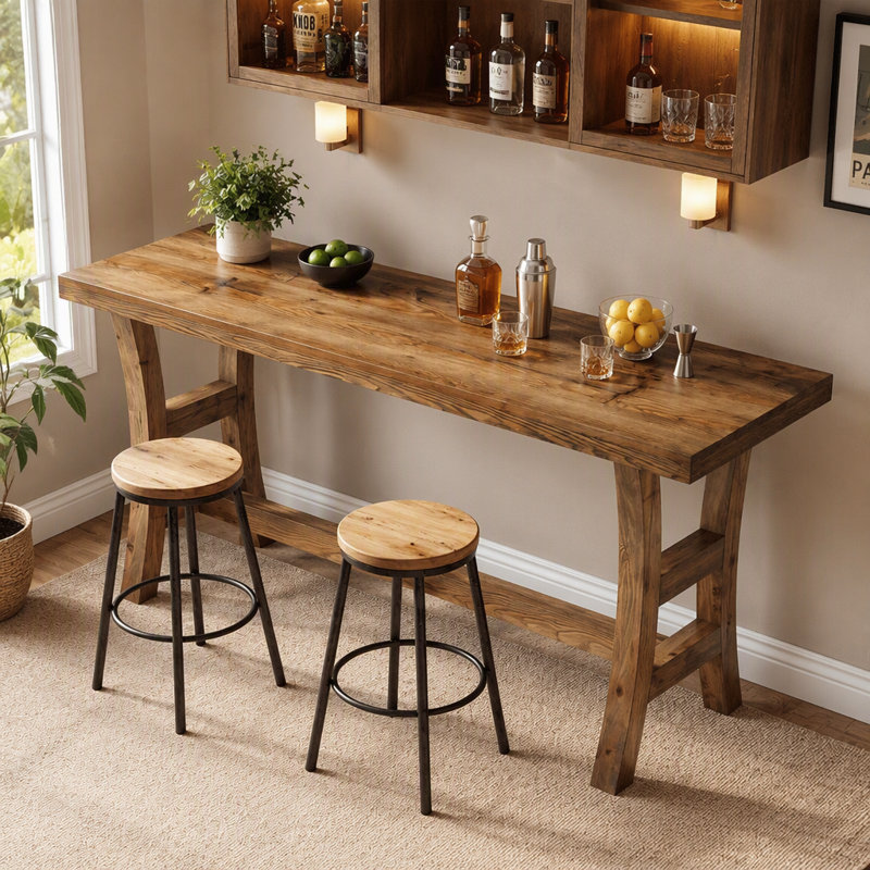 Table de bar 63 po, table de pub en bois massif à hauteur de comptoir pour bistro de cuisine (sans chaise)