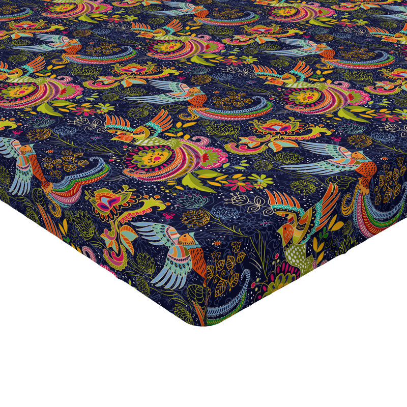 Drap-housse orange Ambesonne, Drap-housse grand, Bleu marine / jaune / floral rose