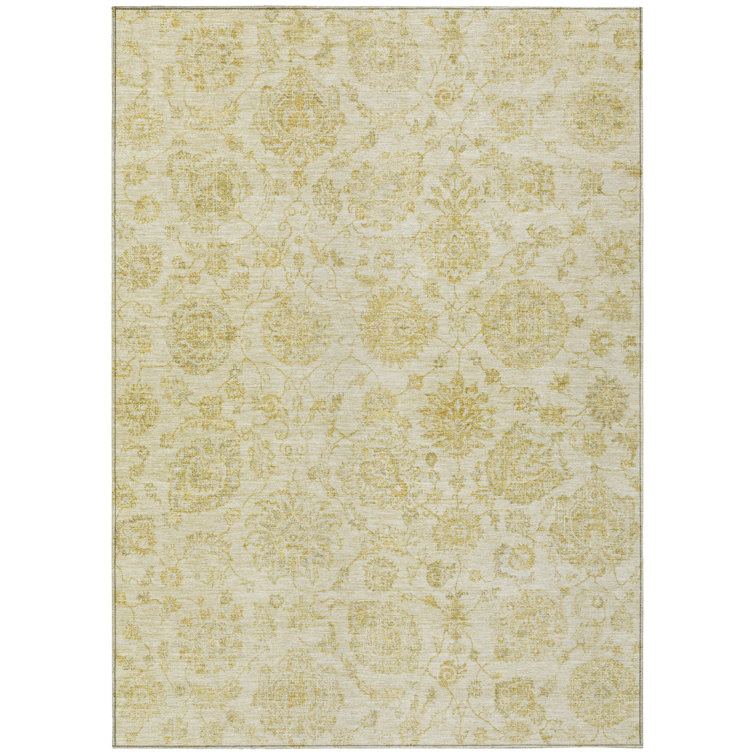 Machine Washable Indoor/Outdoor Xhevrie Gold Rug