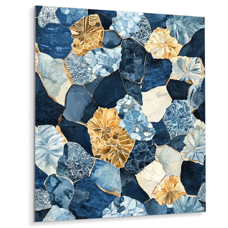 Carreaux de bord de mer bleu et blanc - art mural en métal abstrait, impression moderne sur métal