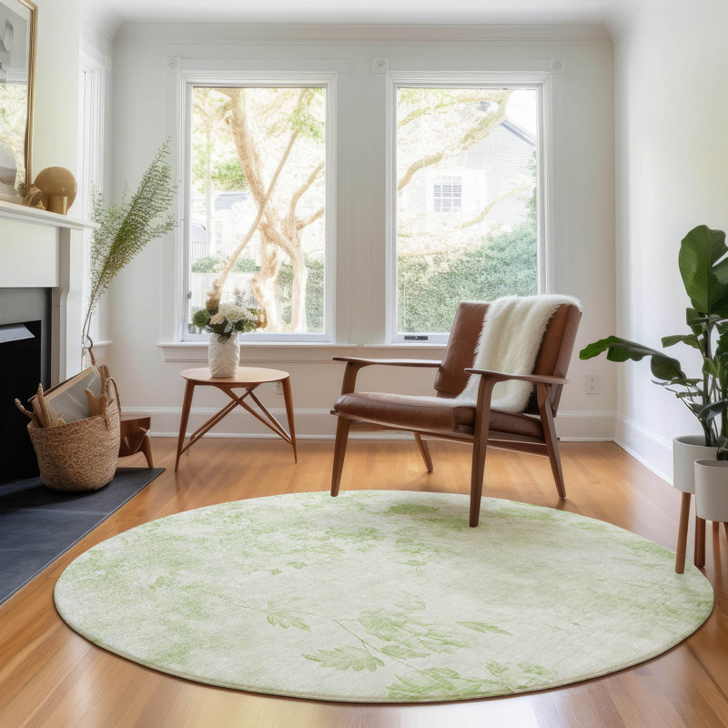 Premium Machine Washable Prisco Aloe Rug, Round 8'