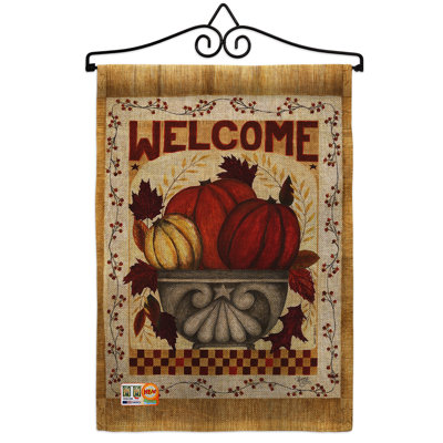 En toile jute à 2 côtés en toile jute 19 x 13 po "automne welcome" drapeau de jardin