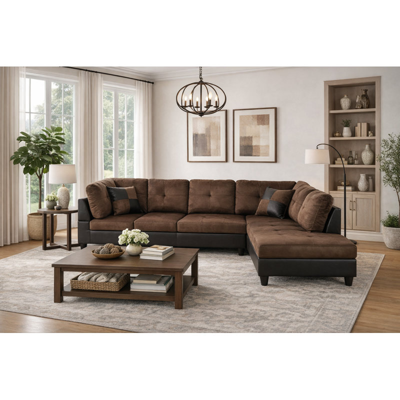 103.5" Wide Microfiber Sofa & Chaise, Right Hand Facing, Chocolate Microfiber