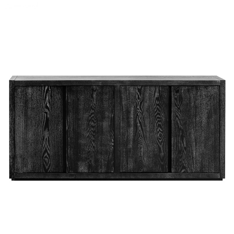 Caractéristiques distinctives d'un buffet d'armoire à quatre portes avec placage de frêne, Noir