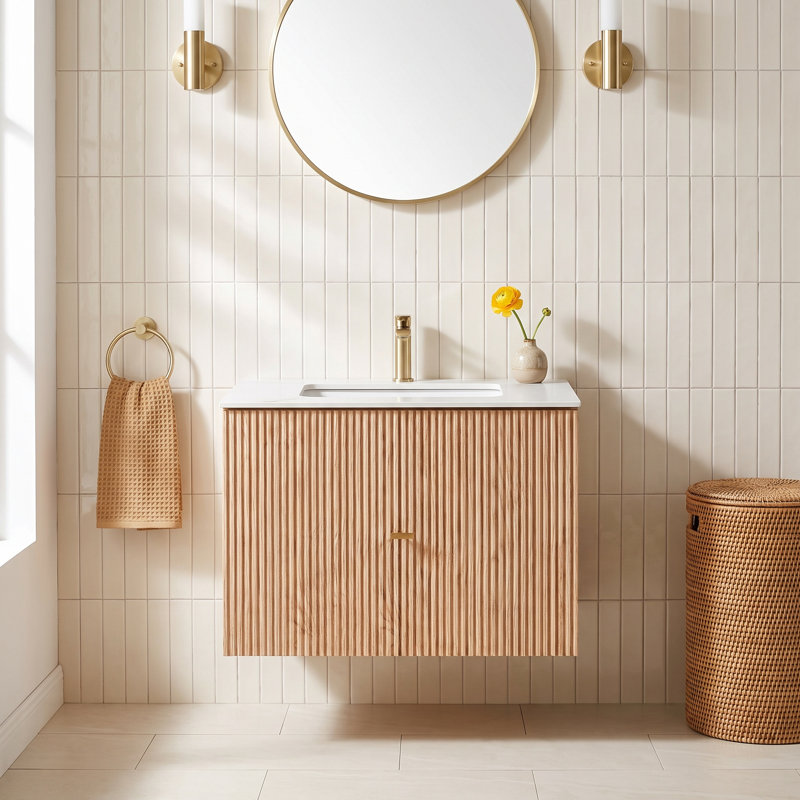 Marckese 30" Natural Oak With White Countertop, White, Natural Oak