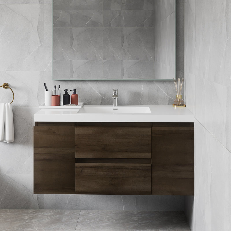 48 Inch Modern Minimalist GREY OAK Color Wall Mounted Bathroom Cabinet, Gray Oak
