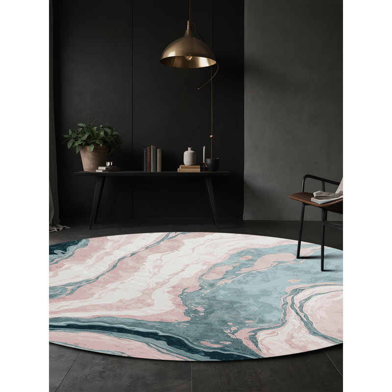 Machine Washable Gray Area Rug, Round 8'