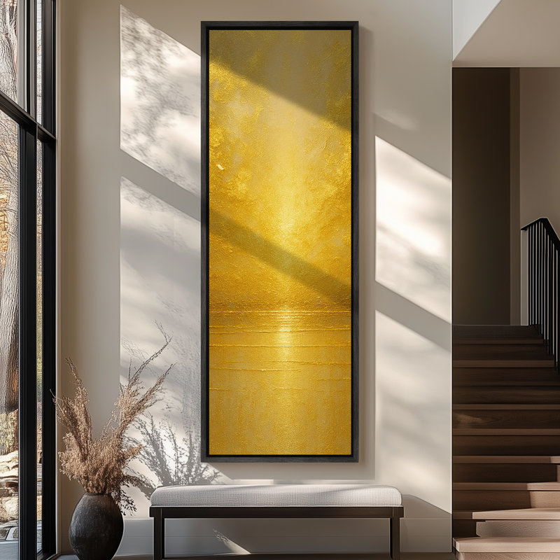 «Radiant Gold Light Over Peaceful Waterline», impression murale sur toile encadrée, H 60 po x l 20 po, Noir
