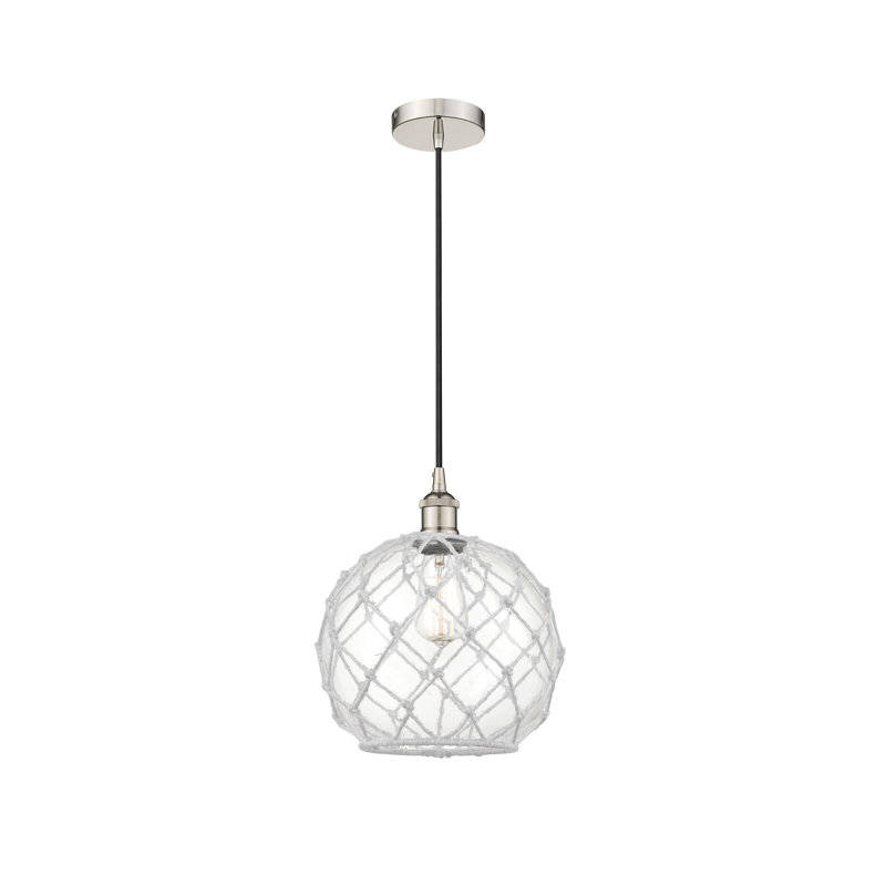 Luminaire suspendu simple à 1 lumière Larocque, Transparent/blanc, Argent clair