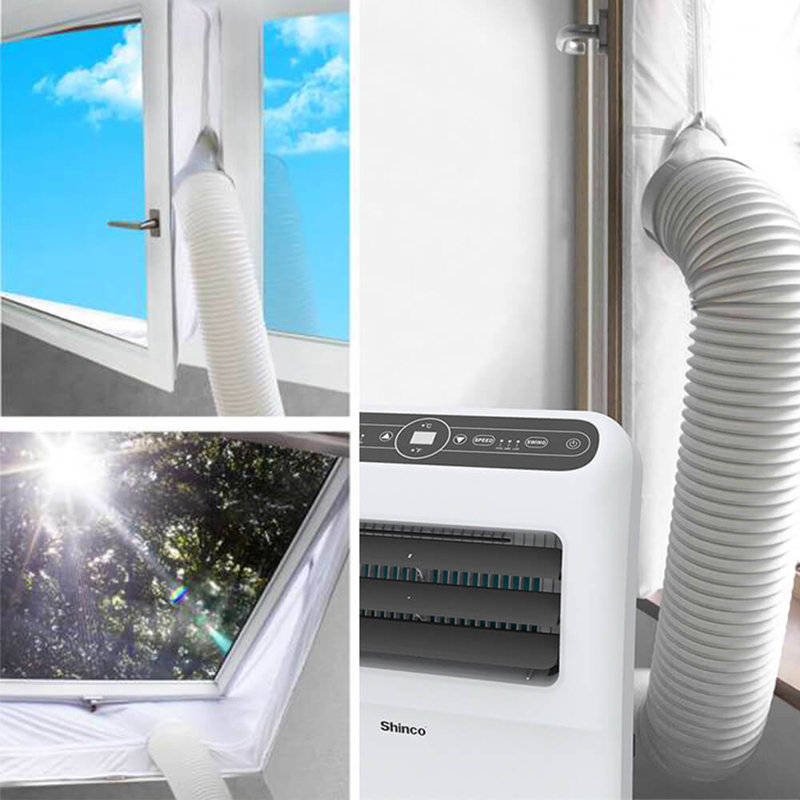 Shinco White 400cm(157.5") Waterproof Portable Ac Window Seal And Tumble Dryer Compatible With Medium Or Large Casement Crank Window And Tilting Window-air Exchange Guards With Zip And Hook And Loop