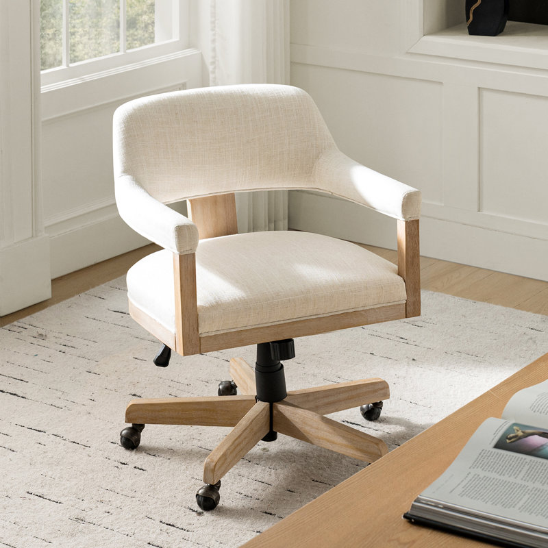 Ackeron Ocean Modern Farmhouse Solid Wood Simple Assembly Swivel Office Chair with Tilt Function, Ivory