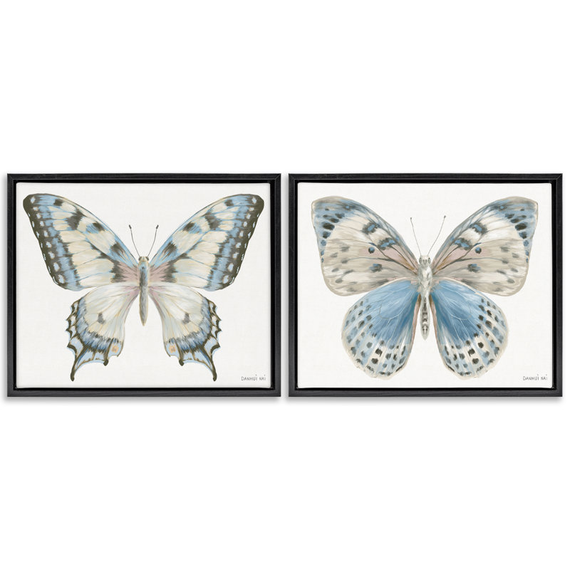 Ensemble de cadres flottants à motif de papillons bleus 2 pièces, par Danhui Nai, Cadre flottant noir de jais