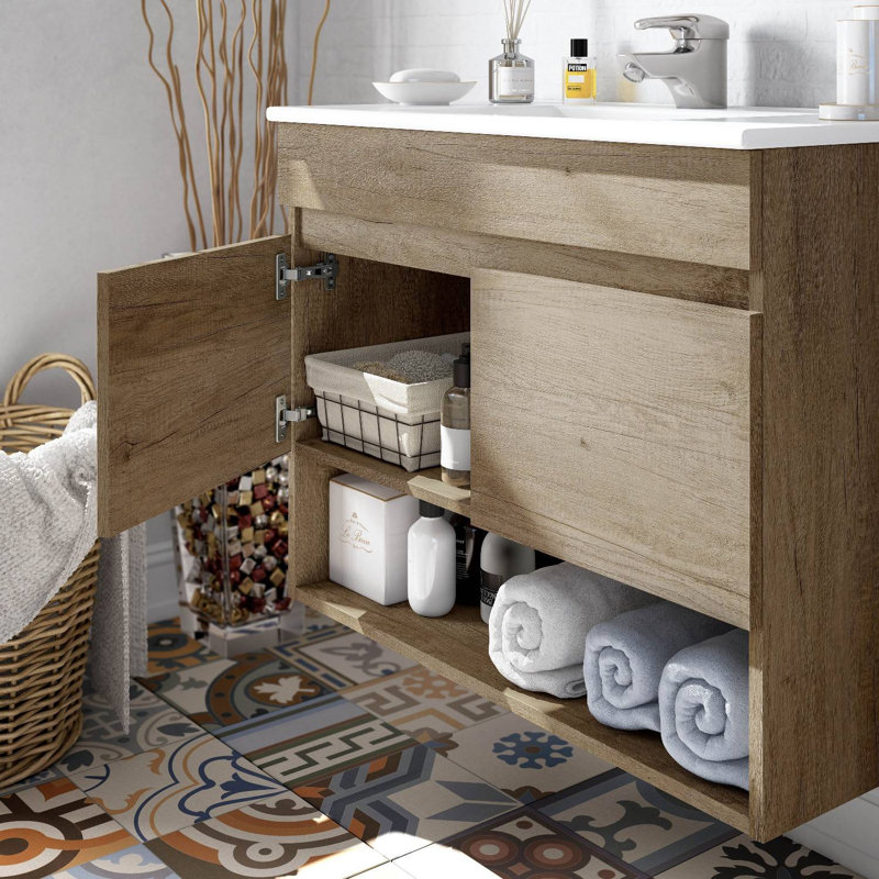 Shreveport 2 Door Bathroom Cabinet, Suspended Cabinet With Shelf And Mirror, Sink Not Included