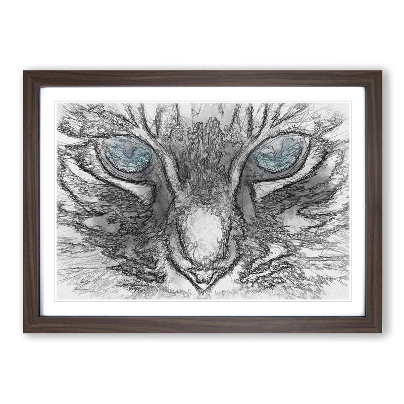 Bright Blue Cat Eyes in Abstract - Picture Frame Painting Print, Walnut Framed, 62cm H x 87cm W x 2cm D