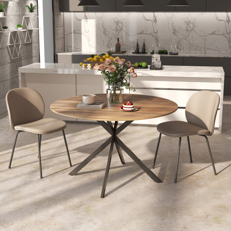 Table de salle à manger ronde pour 4 tables de cuisine avec pieds en acier brun et noir