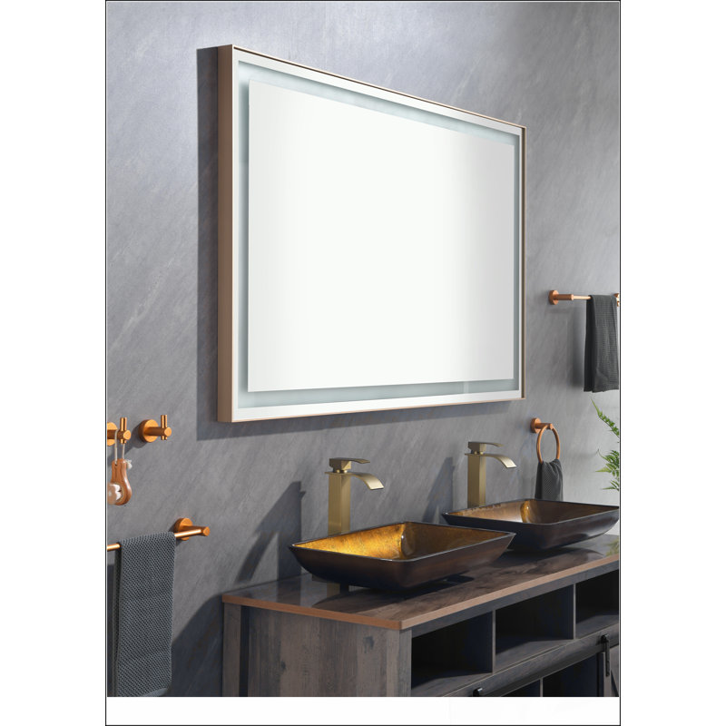Miroir de salle de bain 60 po x 36 po à DEL avec cadre en aluminium, miroir de meuble-lavabo mural, anti-buée, mémoire, 3 couleurs, réglable en continu