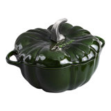 STAUB Cast Iron 3.5-Qt Pumpkin Cocotte With Stainless Steel Knob - Basil