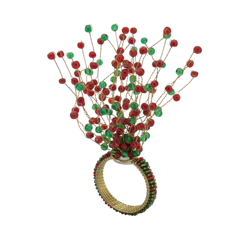 Beaded Design Napkin Ring, Red/Green
