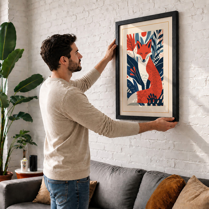 Fox in Foliage Boho - Framed Print, A1 - 84.1 x 59.4 cm, White
