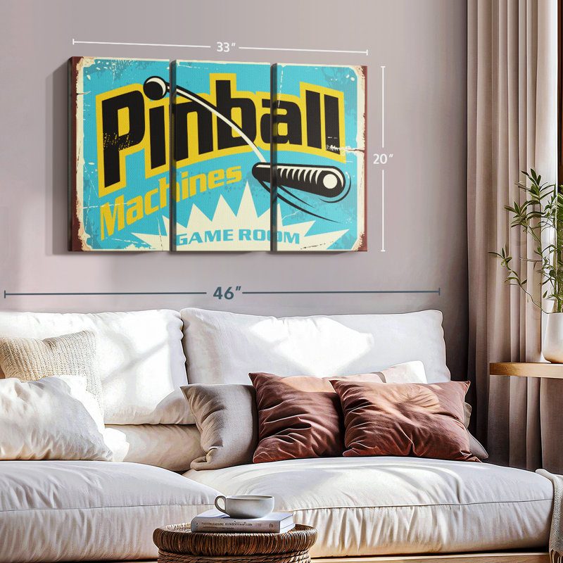 " Pinball Machine Game Room ", 20" H x 33" W x 1.25" D