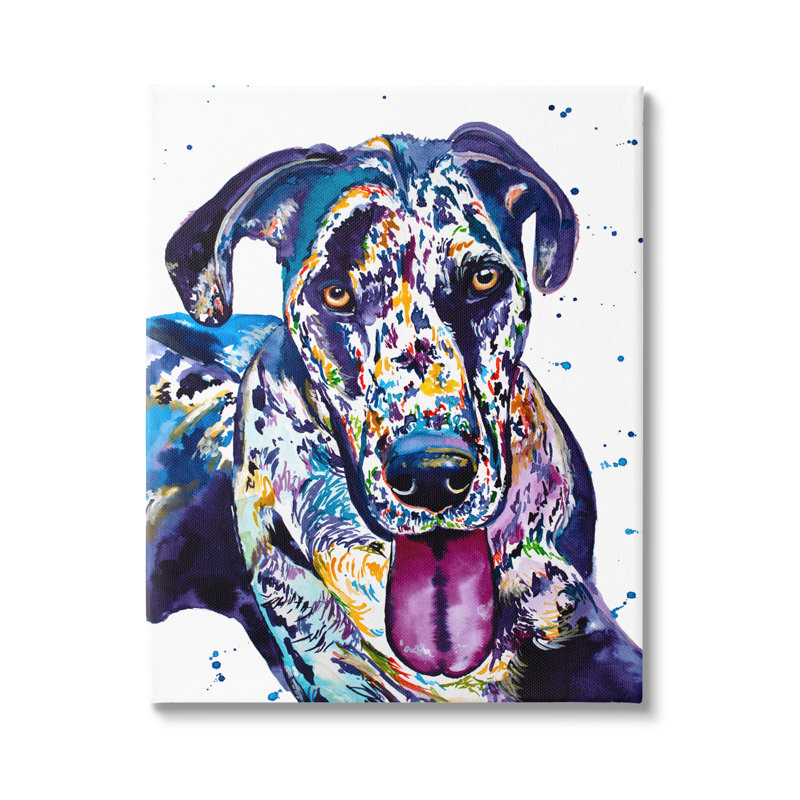 Colorful Abstract Dog Portrait Canvas Art with Wooden Frame