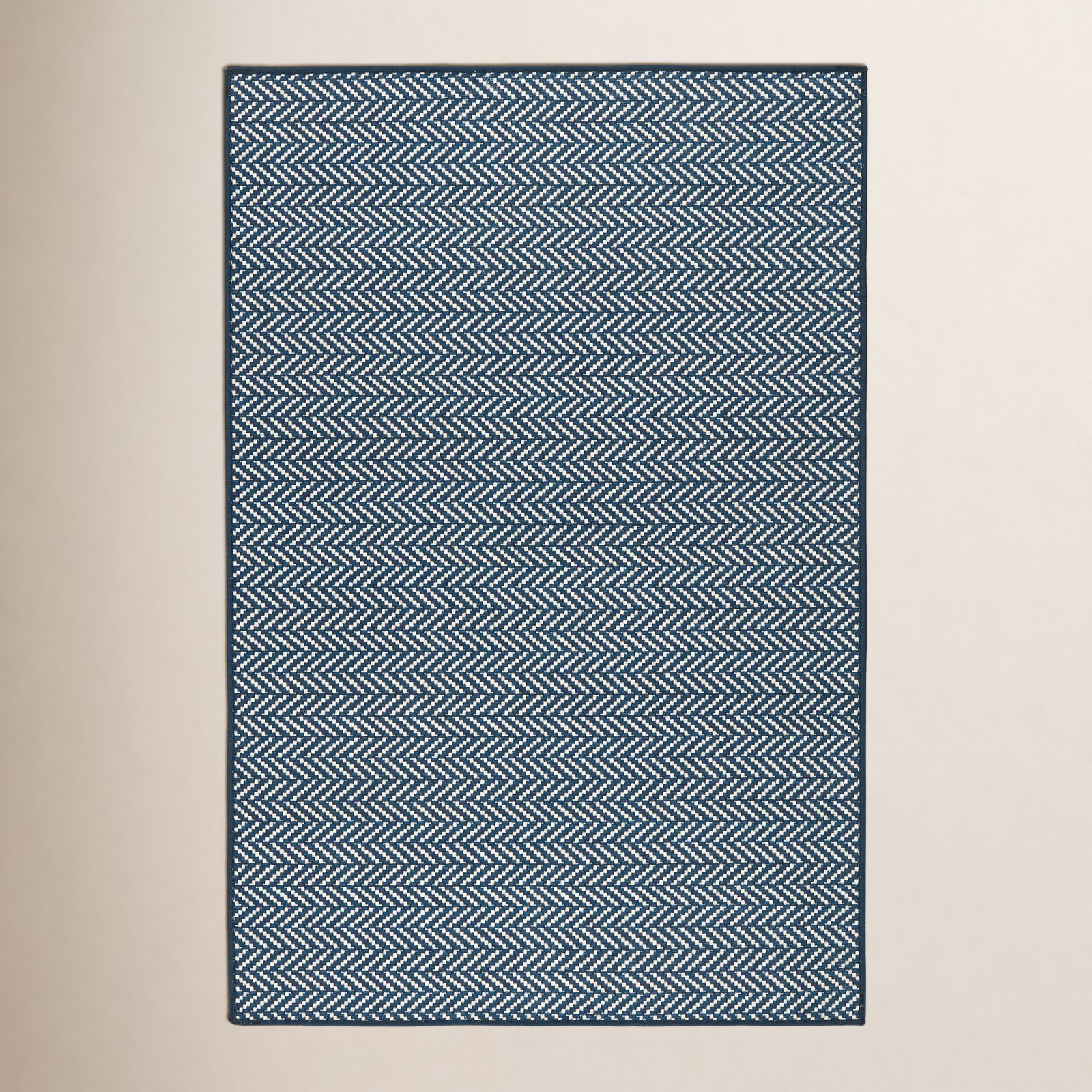 Herringbone Navy Machine Washable Chevron Rug, Rectangle 3' x 5'