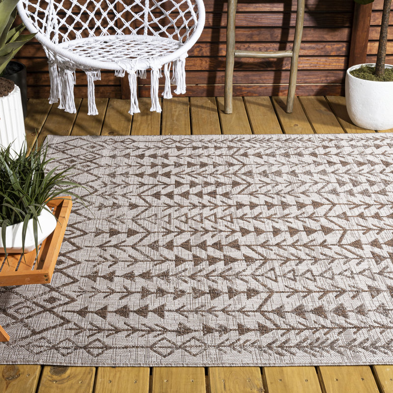 Wisconsin Bohemian Geometric Beige/Brown Indoor/Outdoor Rug, Rectangle 3'1" x 5'