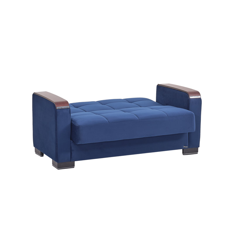 Neubauer 65 in. Fabric Upholstered 2-Seater 3-in-1 Sleeper Loveseat Sofa Bed with Storage, Blue Microfiber
